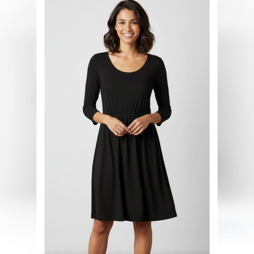 NWT Calvin Klein 3/4 Sleeve Jersey Midi Dress Black Size 4P